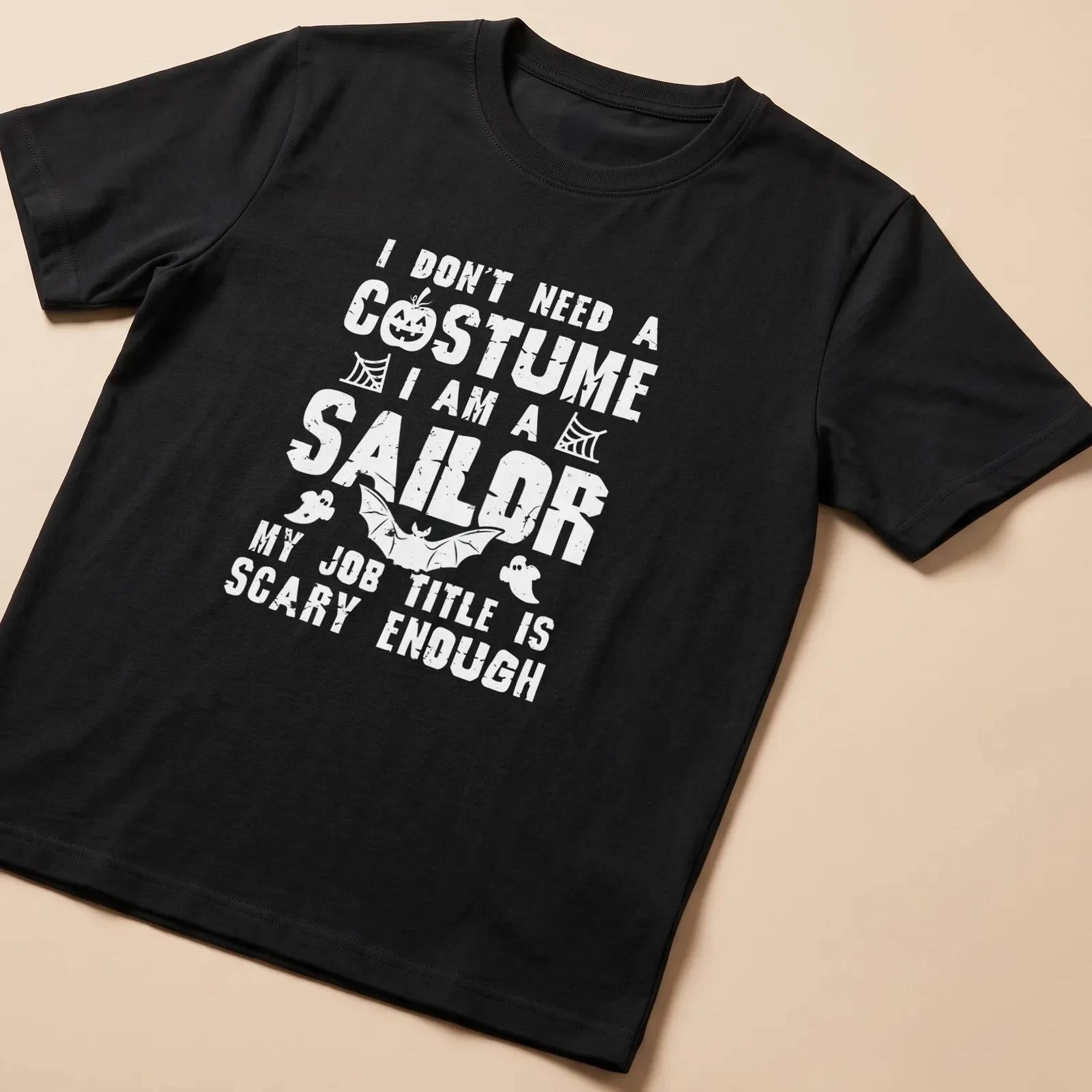 Funny sailor costume t-shirt featuring the text 'My Job Is To Scare You' in black and white. — printed on a unisex t-shirt