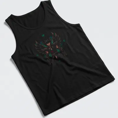 Silhouette of Samurai Jin in white, green, red, and brown colors — printed on a tank top