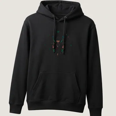 Silhouette of Samurai Jin in white, green, red, and brown colors — printed on a unisex hoodie