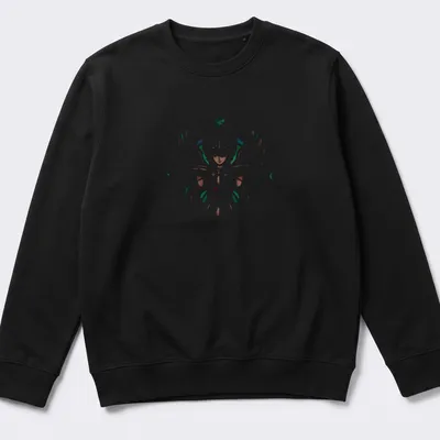 Silhouette of Samurai Jin in white, green, red, and brown colors — printed on a unisex sweatshirt