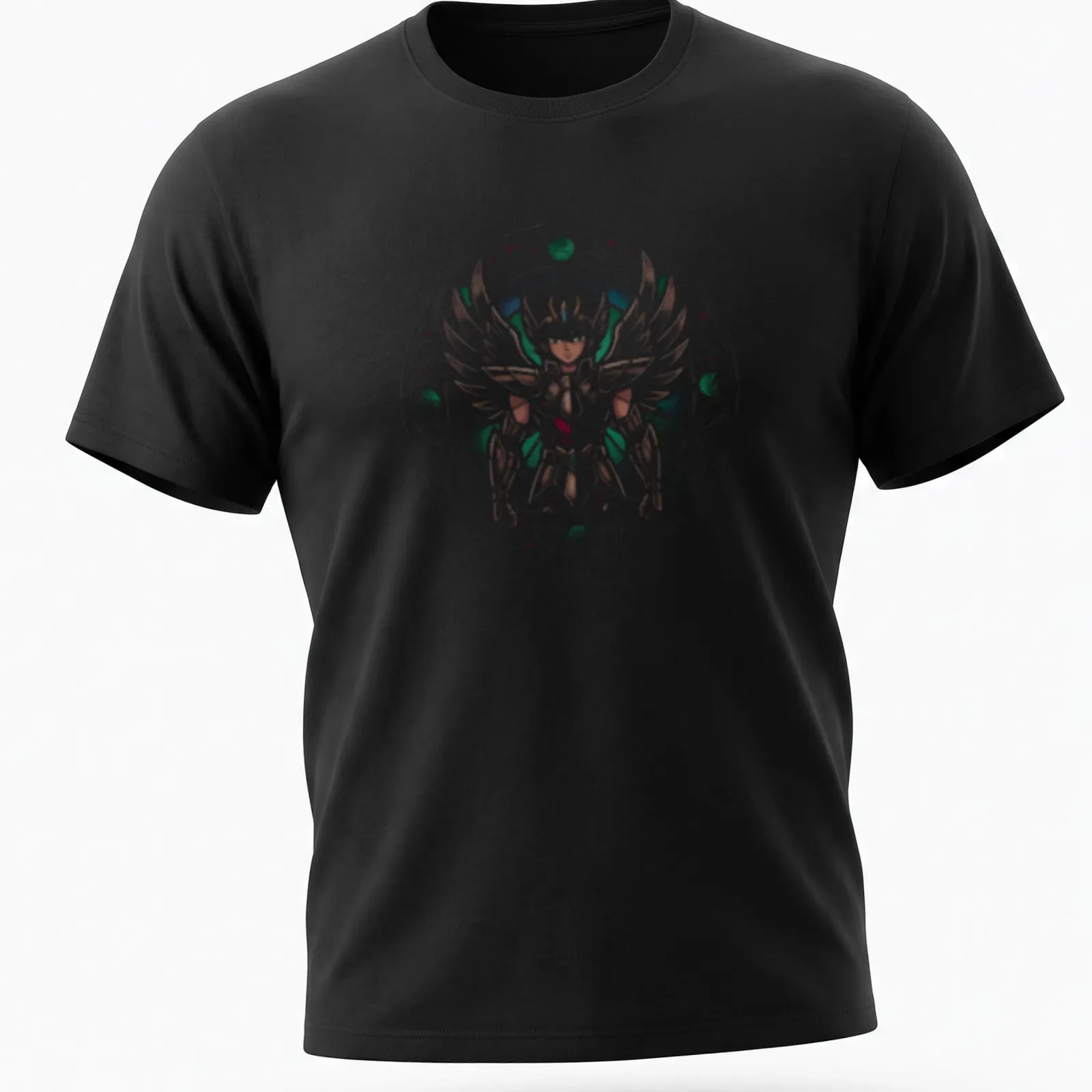 Silhouette of Samurai Jin in white, green, red, and brown colors — printed on a unisex t-shirt