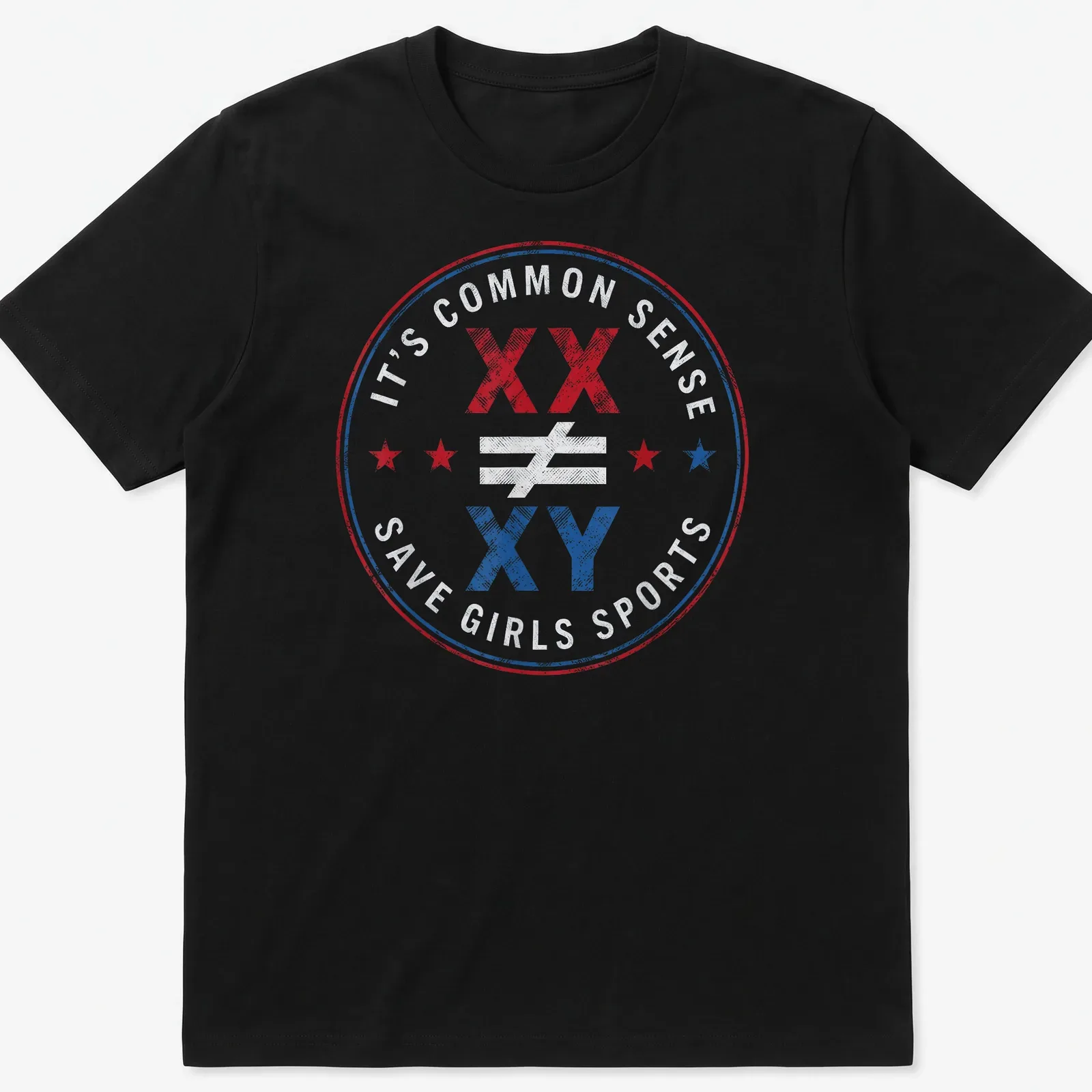 Bold badge design advocating for gender equality in sports with text and symbols. — printed on a unisex t-shirt