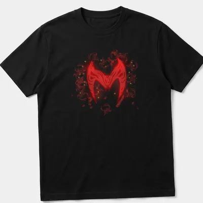 Scarlet Witch symbol illustrated in red and gold with magical effects