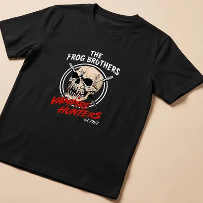 Bold graphic t-shirt featuring a skull and swords with Vampire Hunters text — printed on a unisex t-shirt