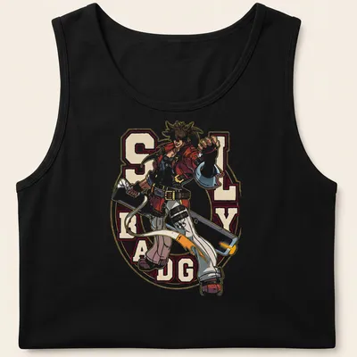 Vibrant anime-style illustration of Sol Badguy from Guilty Gear in bold colors. — printed on a tank top