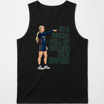 Cartoon volleyball player design with the phrase about kindness against bullying — printed on a tank top