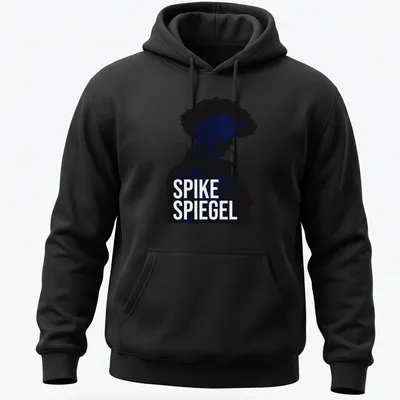 Doodle style Spike Spiegel silhouette graphic in black and blue — printed on a unisex hoodie