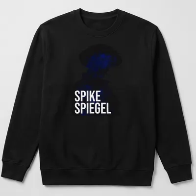 Doodle style Spike Spiegel silhouette graphic in black and blue — printed on a unisex sweatshirt
