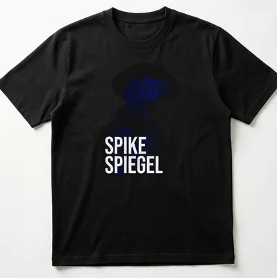 Doodle style Spike Spiegel silhouette graphic in black and blue