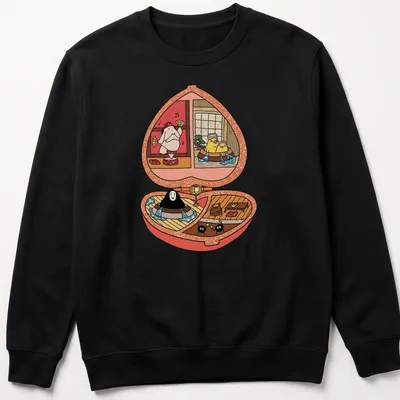 Kawaii illustration of a Polly Pocket scene from Spirited Away in bright colors. — printed on a unisex sweatshirt
