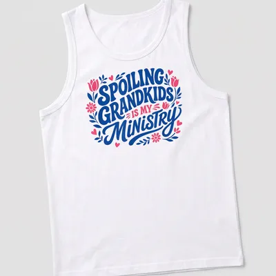 Bold typography t-shirt celebrating grandmothers' love for their grandkids, with floral elements — printed on a tank top