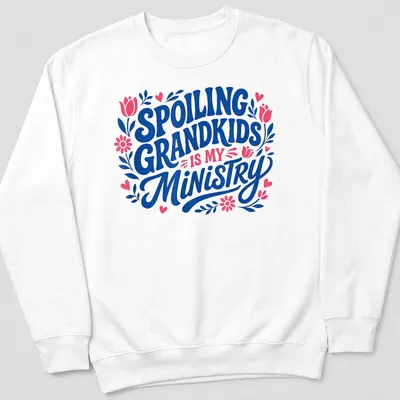 Bold typography t-shirt celebrating grandmothers' love for their grandkids, with floral elements — printed on a unisex sweatshirt