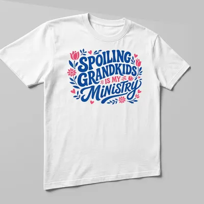Bold typography t-shirt celebrating grandmothers' love for their grandkids, with floral elements — printed on a unisex t-shirt (angled view)