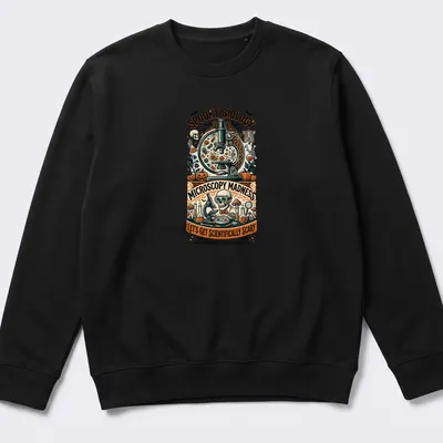 Vintage illustration of a spooky microscope with skeleton and Halloween elements — printed on a unisex sweatshirt