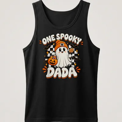 Kawaii design featuring a spooky ghost and playful text for Halloween. — printed on a tank top