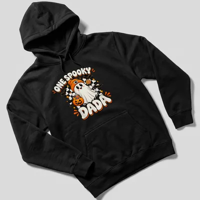 Kawaii design featuring a spooky ghost and playful text for Halloween. — printed on a unisex hoodie