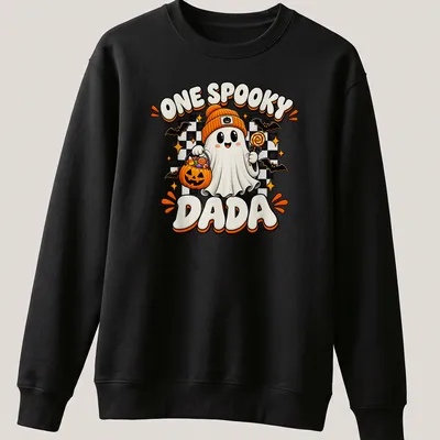 Kawaii design featuring a spooky ghost and playful text for Halloween. — printed on a unisex sweatshirt