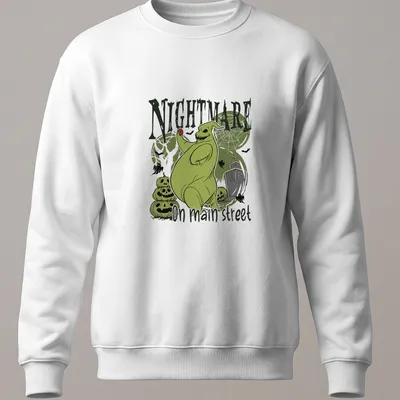 Illustrative horror design of a spooky green ghost with Halloween colors — printed on a unisex sweatshirt