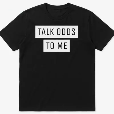 Bold black and white typography on a sports betting theme shirt
