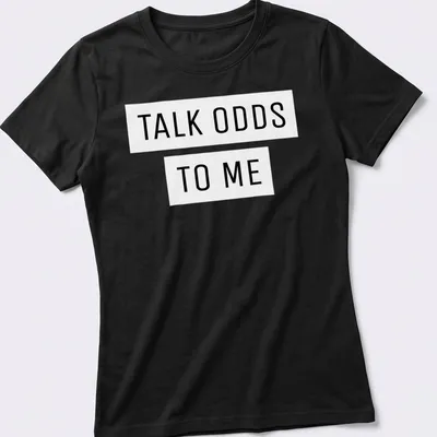 Bold black and white typography on a sports betting theme — printed on a women's shirt