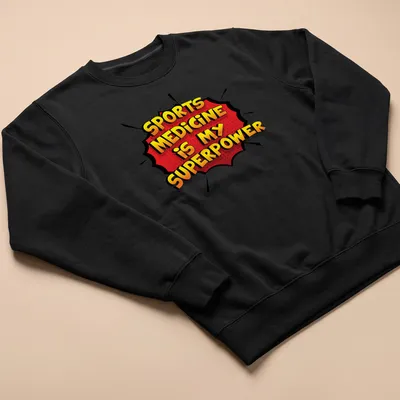 Comic book style Sports Medicine t-shirt with bold colors and text — printed on a unisex sweatshirt