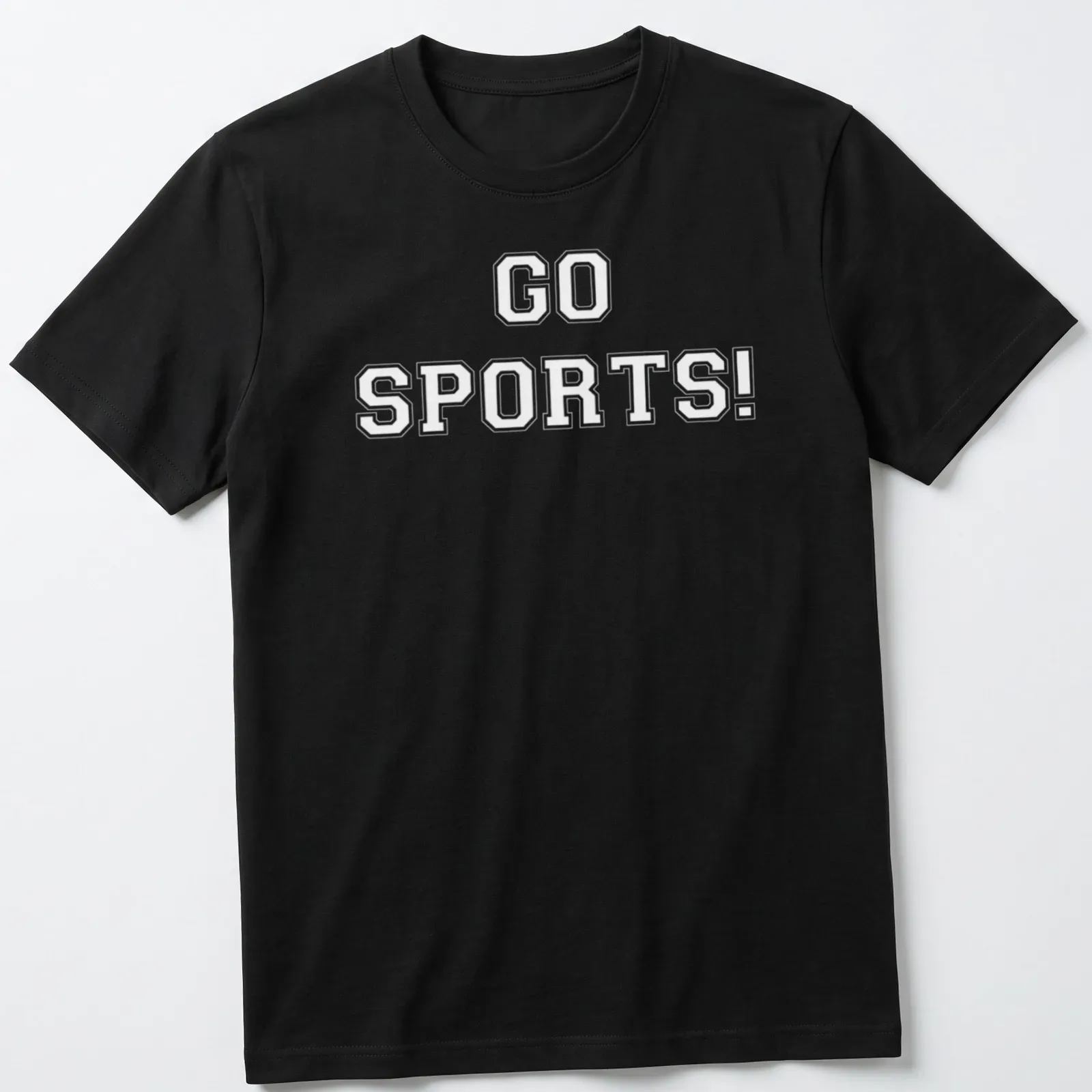 Bold typography t-shirt with 'Go Sports' in blue and white colors — printed on a unisex t-shirt