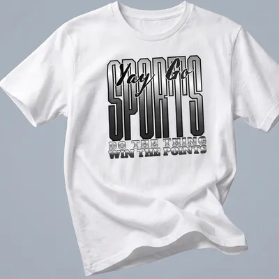 Bold typography Sports Yay Go Do The Thing Win The Points shirt in black, white, and gray