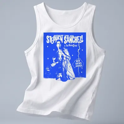 Vintage concert poster style T-shirt for Stephen Sanchez’s Australian tour 2024 — printed on a tank top
