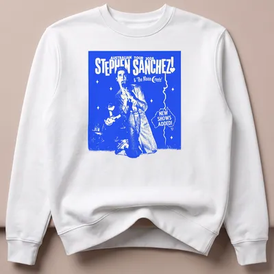 Vintage concert poster style T-shirt for Stephen Sanchez’s Australian tour 2024 — printed on a unisex sweatshirt