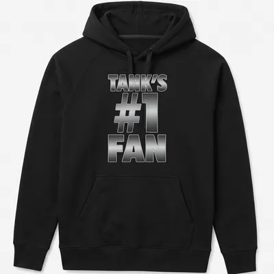 Bold metallic print of Tank's #1 Fan in silver and black typography — printed on a unisex hoodie