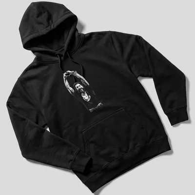Black and white illustration of a tattoo artist making heart hands gesture — printed on a unisex hoodie