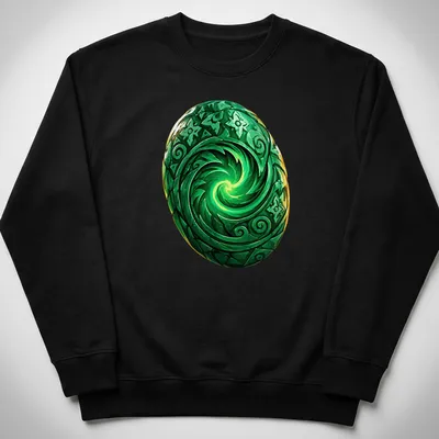 Vibrant detailed print of Te Fiti Heart with green spiral and colorful accents — printed on a unisex sweatshirt