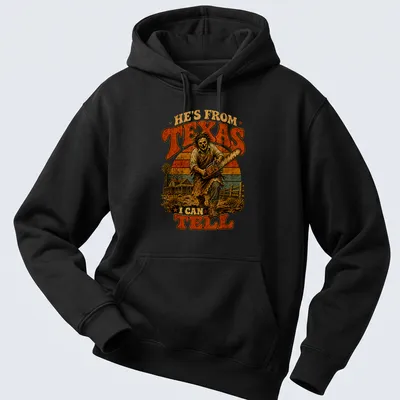 Vintage horror T-shirt featuring a skeleton with a chainsaw and Texas-themed text — printed on a unisex hoodie