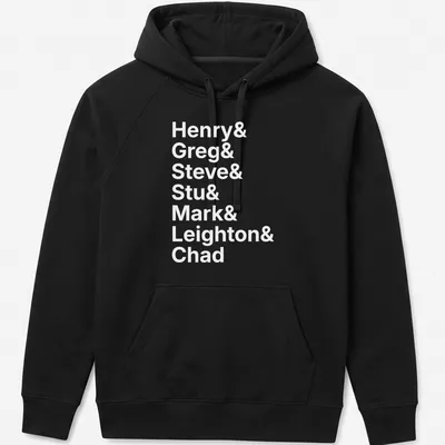 Simple text design featuring the names of boys in white. — printed on a unisex hoodie