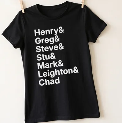 Simple text design featuring the names of boys in white. — printed on a women's shirt