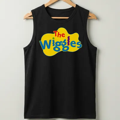 Colorful T-shirt featuring The Wiggles characters in playful style — printed on a tank top