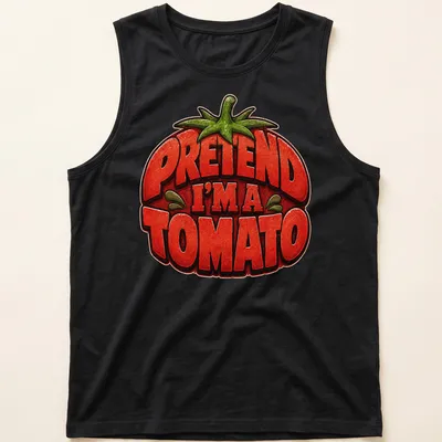 Colorful Halloween t-shirt with a tomato graphic and humorous text — printed on a tank top