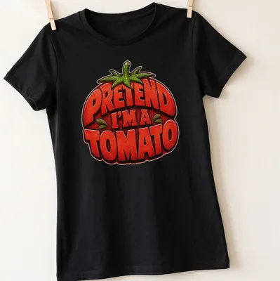 Colorful Halloween t-shirt with a tomato graphic and humorous text — printed on a women's shirt