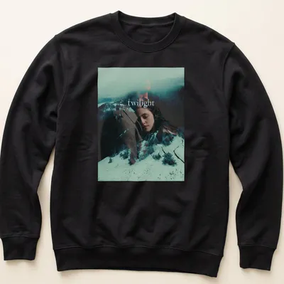 Twilight movie scene featuring romantic characters with dramatic overlay — printed on a unisex sweatshirt
