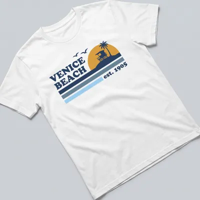 Vintage lifeguard tower graphic t-shirt with Venice Beach est. 1905 text — printed on a unisex t-shirt