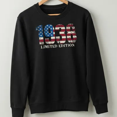 Vintage distressed American Flag T-shirt featuring 1938 Limited Edition text — printed on a unisex sweatshirt