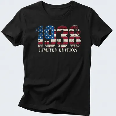 Vintage distressed American Flag T-shirt featuring 1938 Limited Edition text — printed on a women's shirt