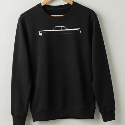 Silhouette of a vintage American luxury car in black and white. — printed on a unisex sweatshirt
