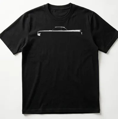Silhouette of a vintage American luxury car in black and white. — printed on a unisex t-shirt