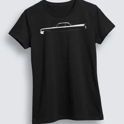 Silhouette of a vintage American luxury car in black and white. — printed on a women's shirt
