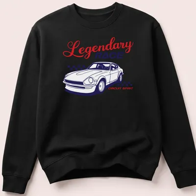Retro-style t-shirt featuring a vintage Japanese sports car and racing text. — printed on a unisex sweatshirt