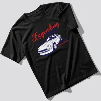 Retro-style t-shirt featuring a vintage Japanese sports car and racing text.