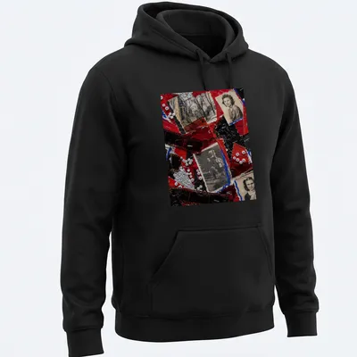Collage of vintage photographs with the text 'Filming Lost Time' in red, black, white, blue, and silver. — printed on a unisex hoodie