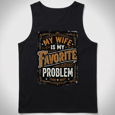 Vintage distressed t-shirt featuring humorous text about marriage in black, orange, and white. — printed on a tank top