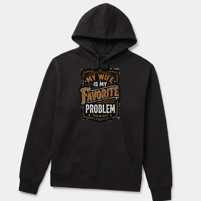 Vintage distressed t-shirt featuring humorous text about marriage in black, orange, and white. — printed on a unisex hoodie